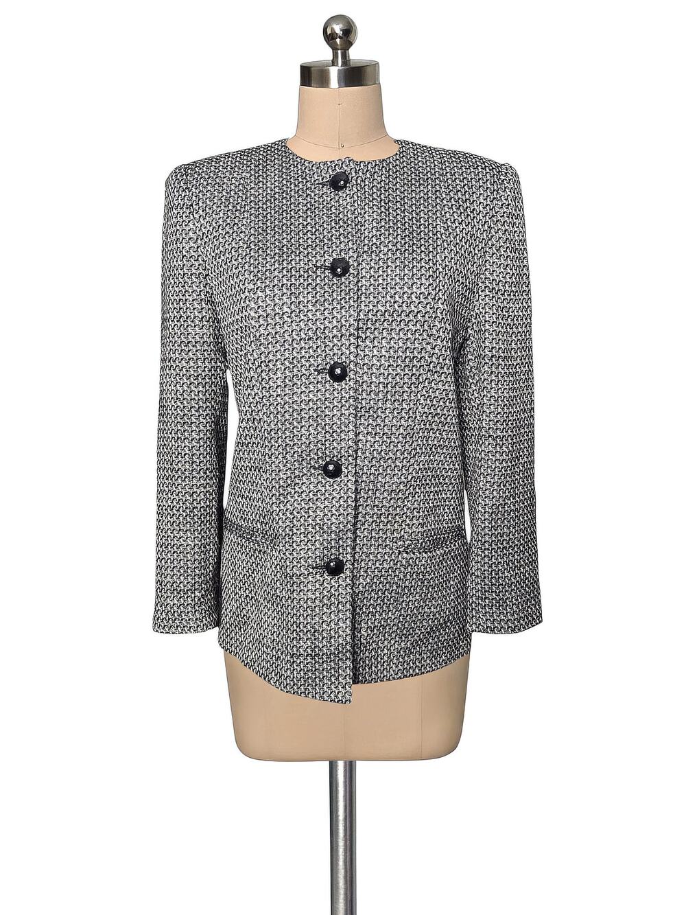 LLOYD WILLIAMS Stunning Vintage Metallic Black White Knit Blazer Jacket 6